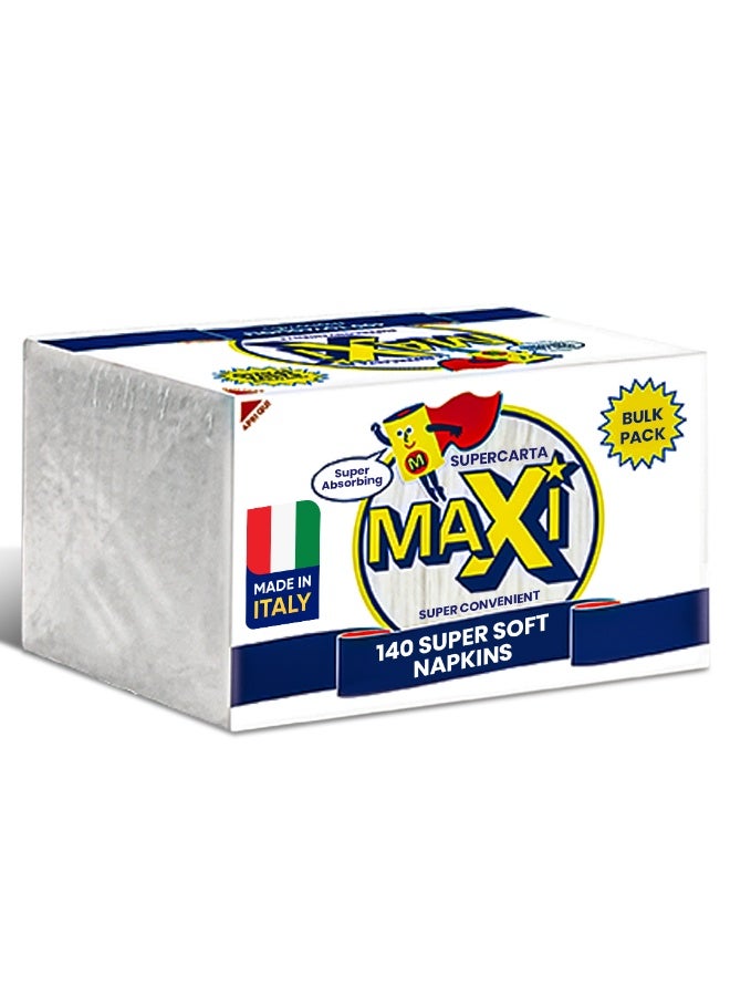 Maxi Supercarta Napkin Tissue 140 Sheets - 33x33 cm - Soft Embossed Disposable & Absorbent Paper Napkins - Image 1