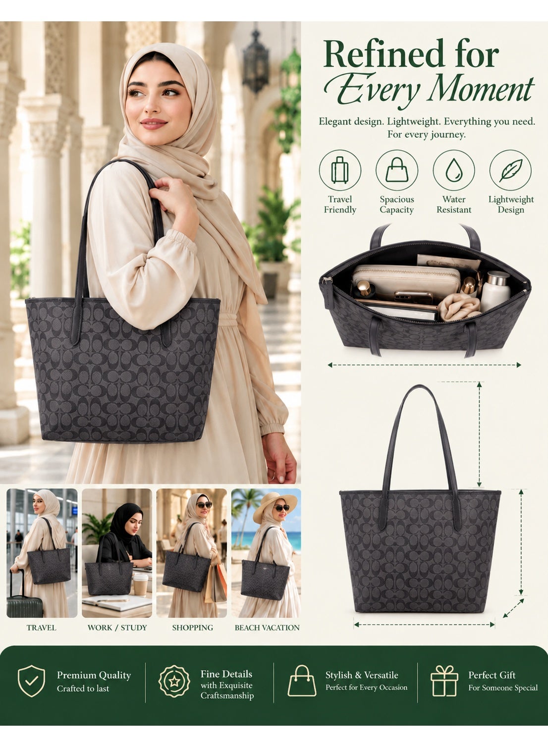 Carty CART Women Large Tote Bag, Dark Grey Signature Print Shoulder ...