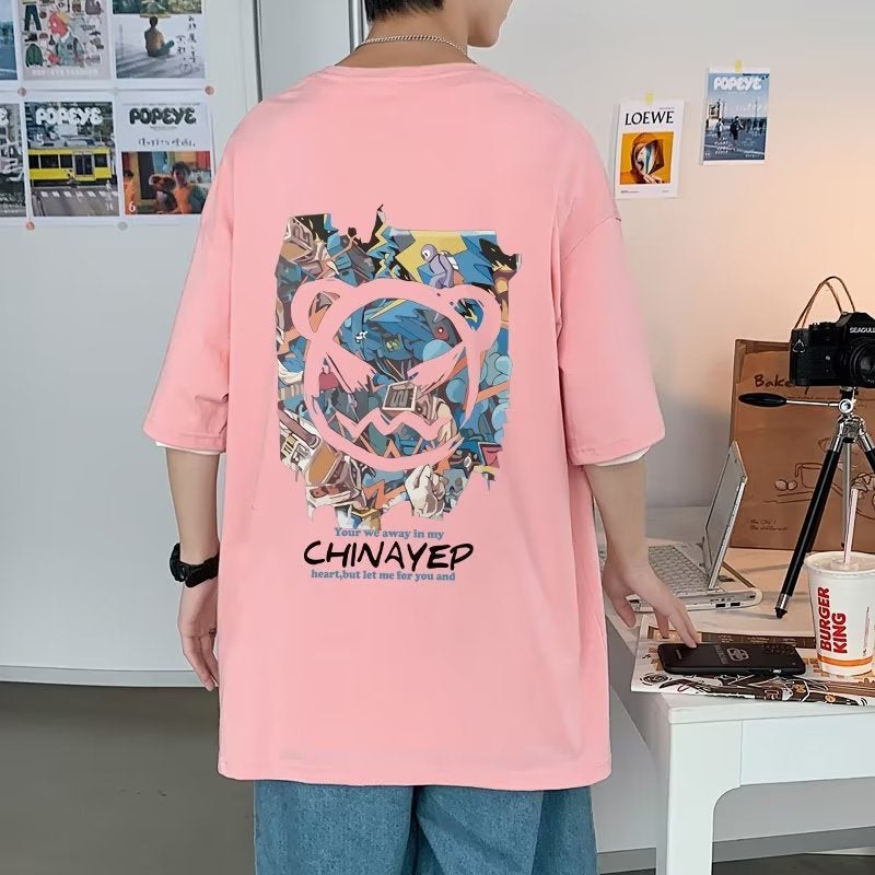 Short-Sleeved T-Shirt for Men in Summer Hong Kong Style Ins Trendy Brand Couple Wear Loose Devil Smiley Print Five-Point Half-Sleeved T-Shirt - Image 1