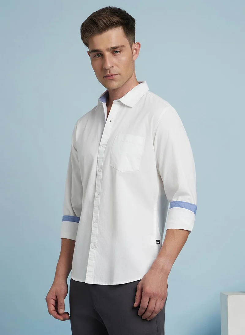 Dennis Lingo Men's White 100% Cotton Solid Button Down Regular Fit Shirt