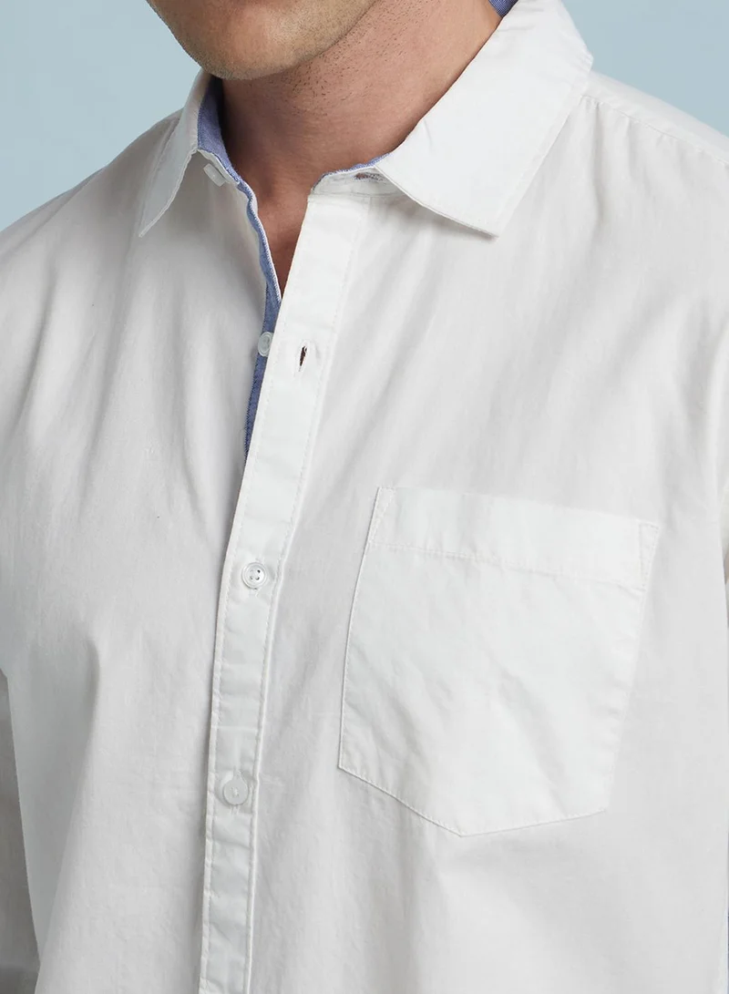 Dennis Lingo Men's White 100% Cotton Solid Button Down Regular Fit Shirt