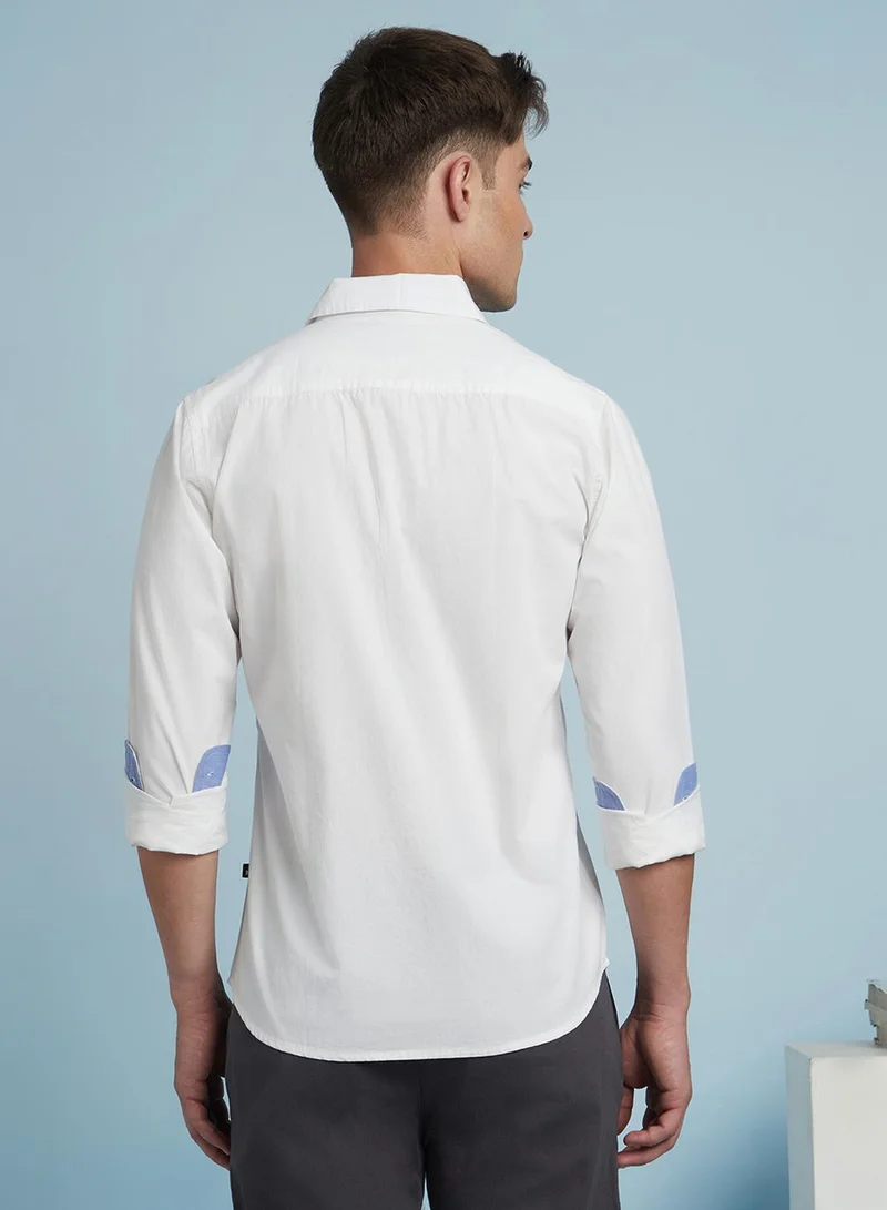 Dennis Lingo Men's White 100% Cotton Solid Button Down Regular Fit Shirt