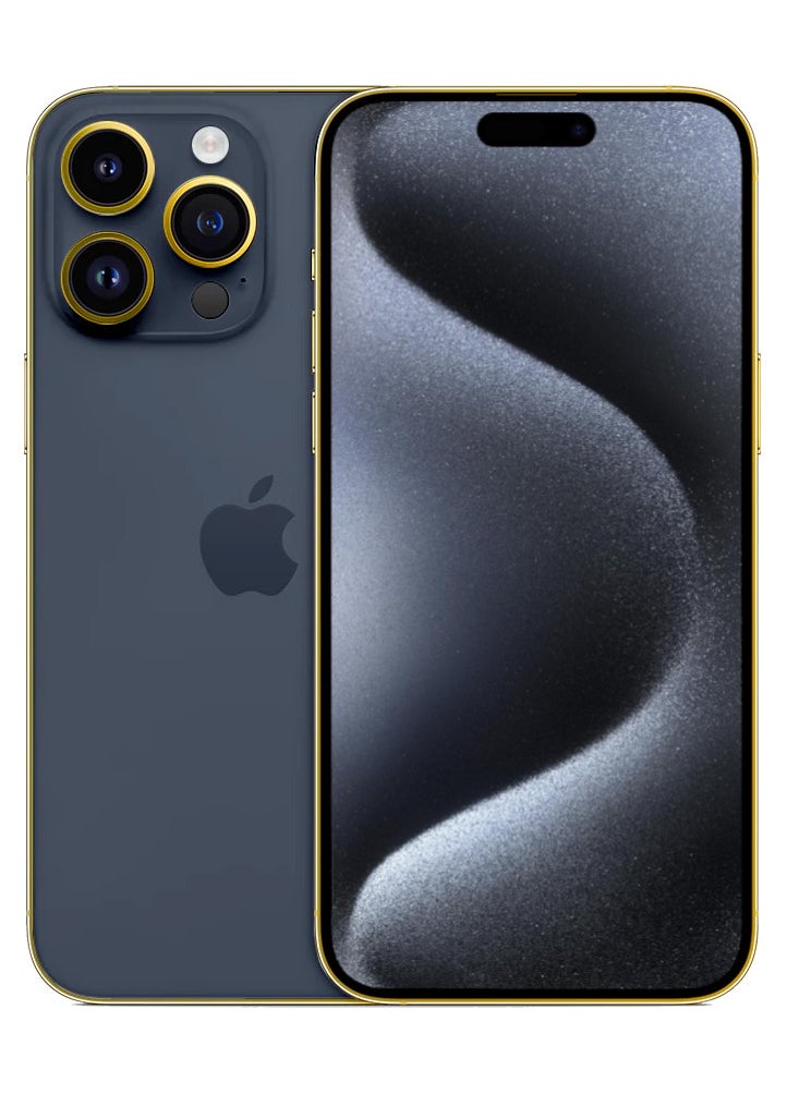 CAVIAR إطار كافيار فاخر مطلي بالذهب عيار 24 قيراط مخصص لهاتف iPhone 15 Pro Max بسعة 1 تيرابايت تيتانيوم أزرق  - Image 3