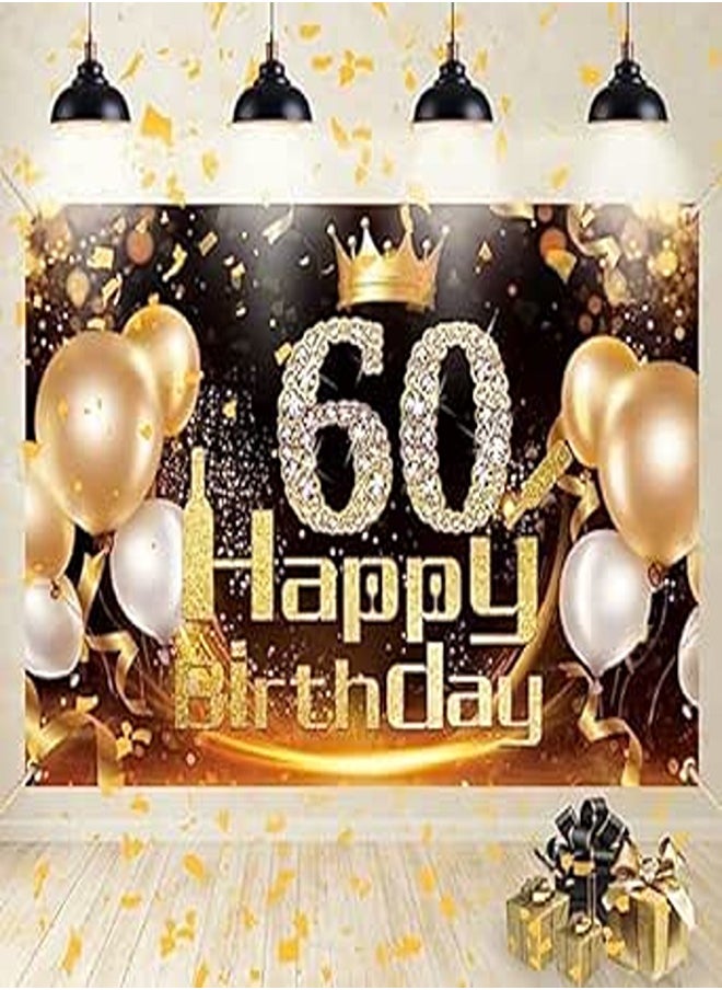 60th Birthday Decoration, 60th Birthday Men Women Black Gold Banner 60th Birthday Decoration 60th Birthday Women Birthday Banner 60 Black Gold Fabric Sign Poster Background 60th Birthday 