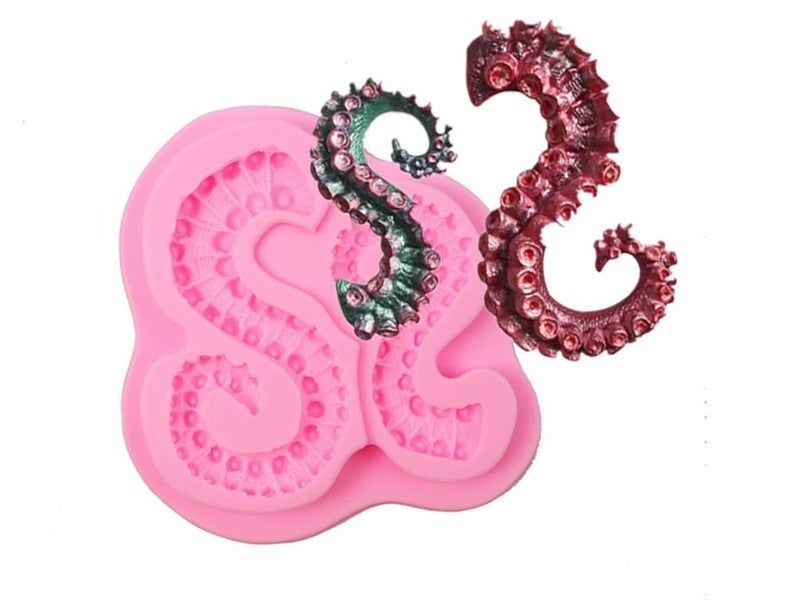 MauSong Sea Octopus Tentacles Silicone Mold Cake Border Fondant Molds Cake Decorating Tools Candy Clay Chocolate Gumpaste Moulds, Pink - Image 4