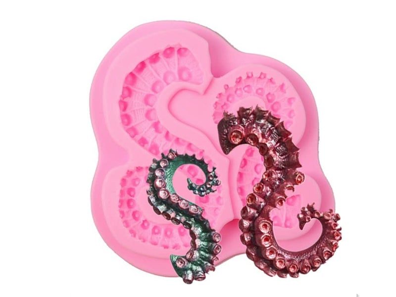 MauSong Sea Octopus Tentacles Silicone Mold Cake Border Fondant Molds Cake Decorating Tools Candy Clay Chocolate Gumpaste Moulds, Pink - Image 5