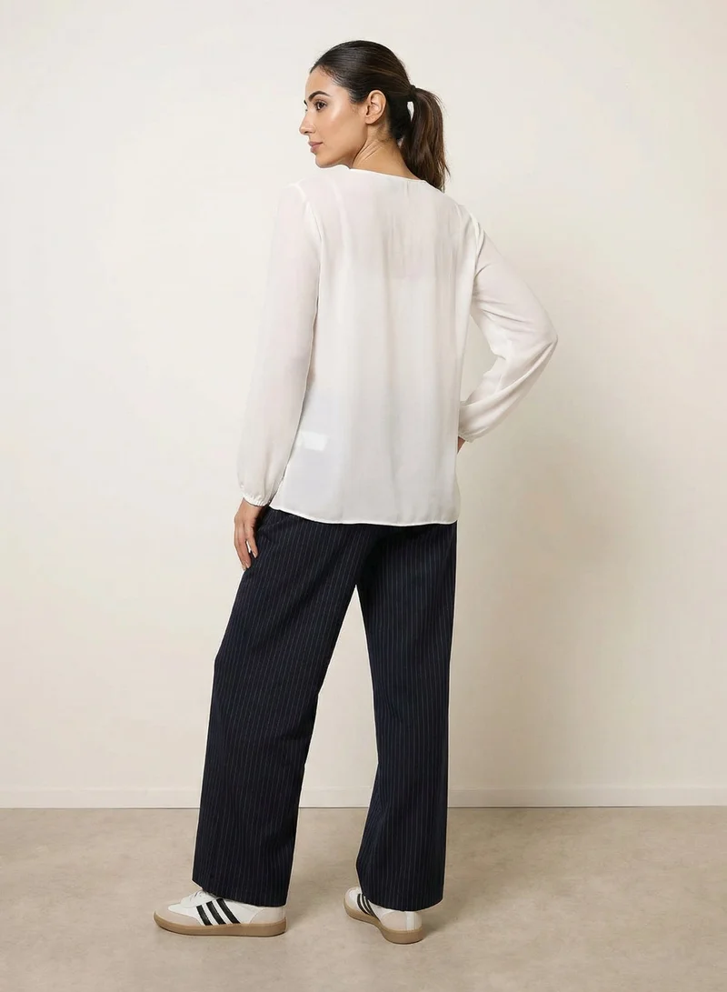 Blue Vanilla Long Sleeve Pleated Top