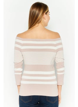 ONLY Women Boat Neck Long Sleeves Stripe Top, Pink Combo  - Image 2