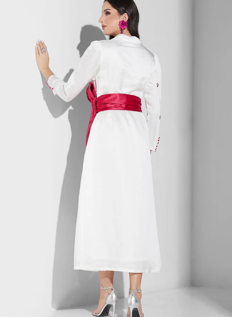 Threadz by Ajooni Surplice Neck Belted Dress