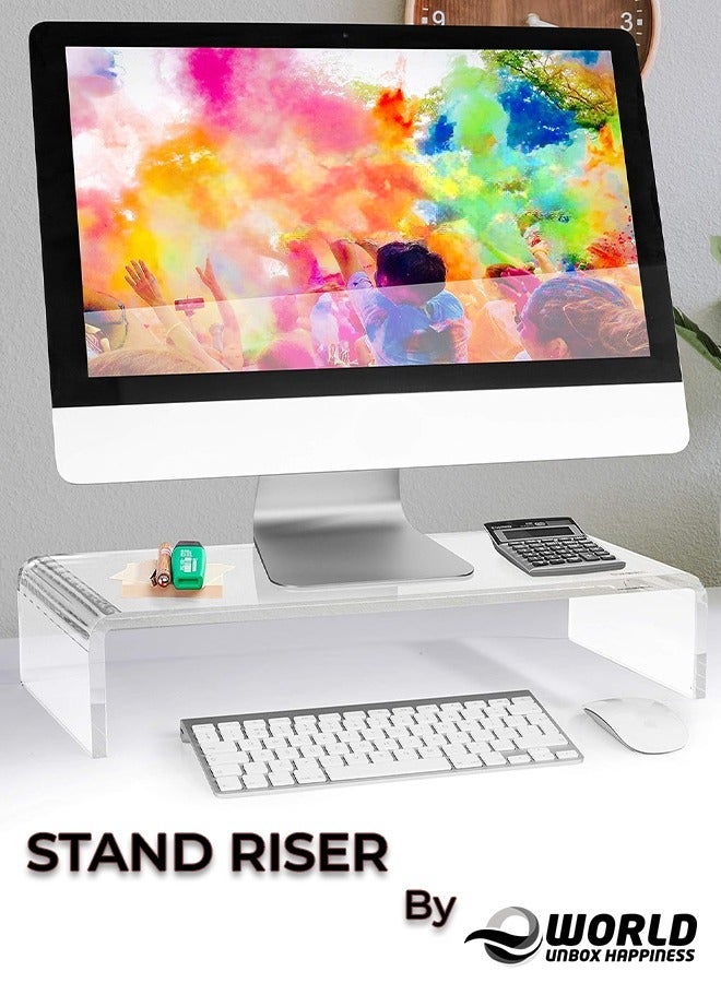 Eworld Clear Acrylic Monitor Stand Riser for PC, Computer Monitor, Laptop, TV, Books, and Decorative Pieces, with a 30kg Capacity - Image 1