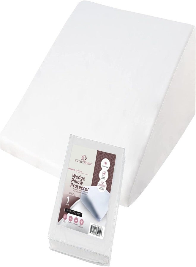 CirclesHome Wedge Pillow Cover 100% Cotton, Zippered Wedge Pillow Case Protector, Soft, Hypoallergenic & Breathable - White, (24Wx25Lx12) - Image 1