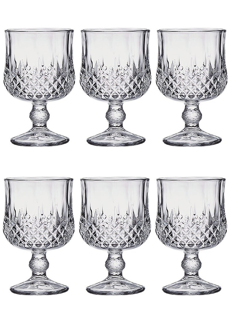 High Borosilicate Glass Set, Set Of Six, Diamond Girdle Relief Goblet, 190ML For Coffee Tea Cold Drinks - Image 1