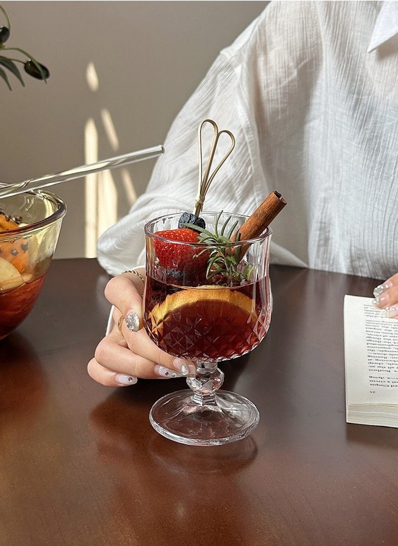 High Borosilicate Glass Set, Set Of Six, Diamond Girdle Relief Goblet, 190ML For Coffee Tea Cold Drinks - Image 3