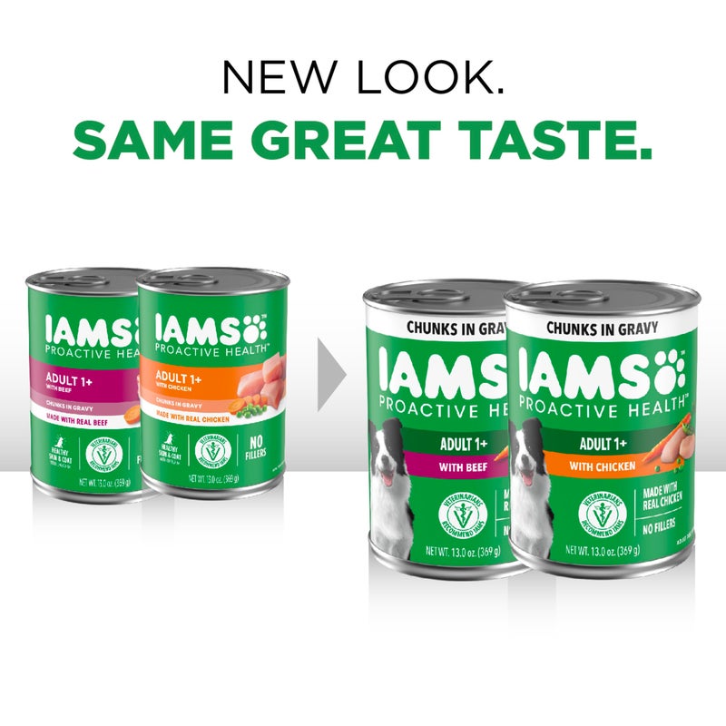 IAMS Proactive Health Adult Wet Dog Food Chicken Chunks in Gravy or Beef Chunks in Gravy, 13 oz. Cans (12 Count, Pack of 1) - Image 2