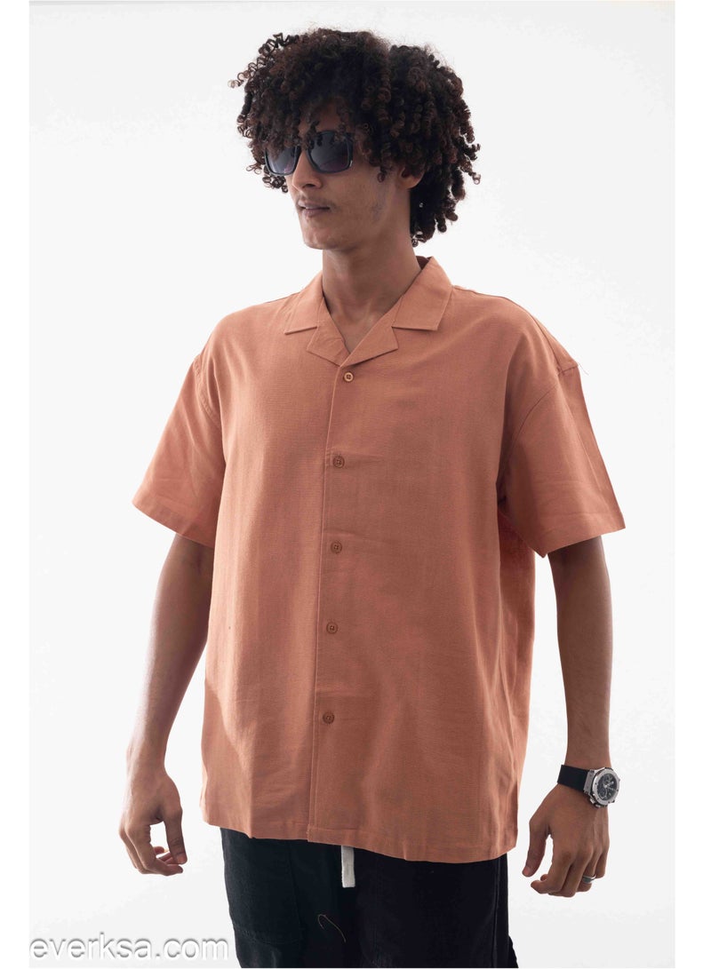 Everest Men's Plain Linen Half Sleeve Brick Shirt - Image 1