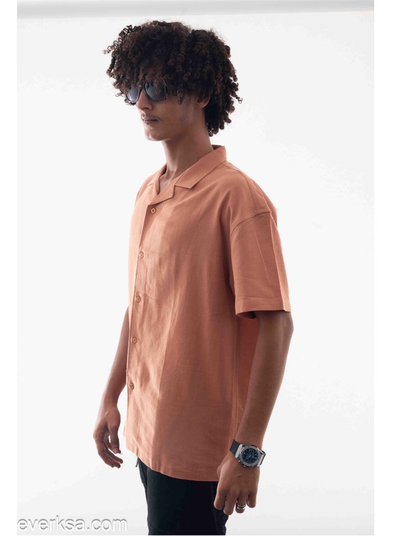 Everest Men's Plain Linen Half Sleeve Brick Shirt - Image 2