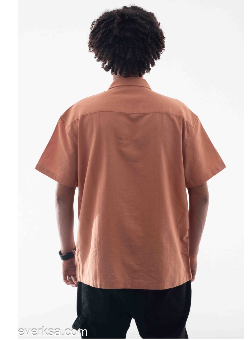Everest Men's Plain Linen Half Sleeve Brick Shirt - Image 3