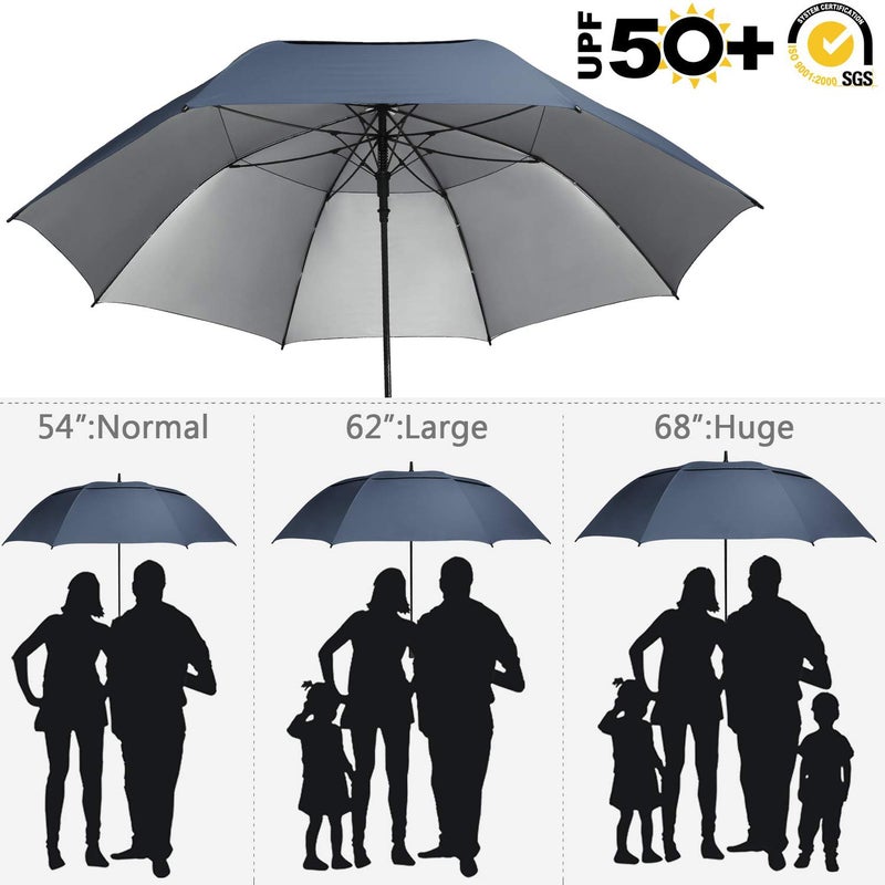 G4Free 68inch UV Protection Oversize Windproof Automatic Open Golf umbrella Double Canopy Vented Waterproof Large Sun Stick Umbrellas(Blue) - Image 5