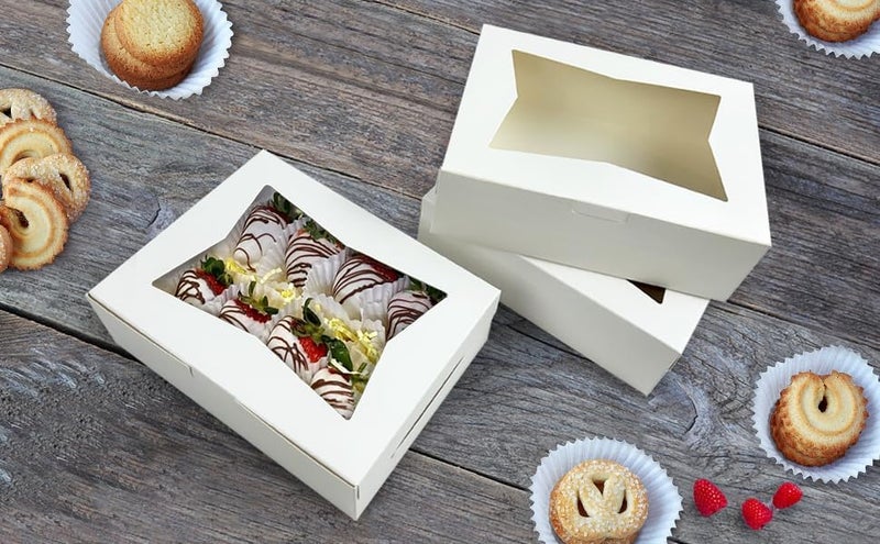 WEI LONG 20pcs White Cookie Boxes Pastry Boxes 8x6x2.5 Inches Bakery Treat Boxes for Chocolate Covered Strawberries,Dessert,Cupcakes,Muffins,Donuts(style C) - Image 5