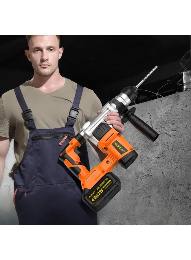 ELIKLIV 21V Max Cordless Rotary Hammer Drill, 2.5J Impact Force, 0-3500RPM, 4800IPM, 26mm Max Drilling, Brushless Motor, 4-Function (Hammer/Pick/Drill/Reverse) for Concrete/Granite/Brick Wall, with Battery & Charger - Image 4