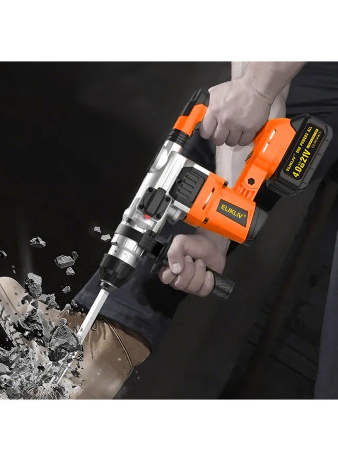 ELIKLIV 21V Max Cordless Rotary Hammer Drill, 2.5J Impact Force, 0-3500RPM, 4800IPM, 26mm Max Drilling, Brushless Motor, 4-Function (Hammer/Pick/Drill/Reverse) for Concrete/Granite/Brick Wall, with Battery & Charger - Image 3