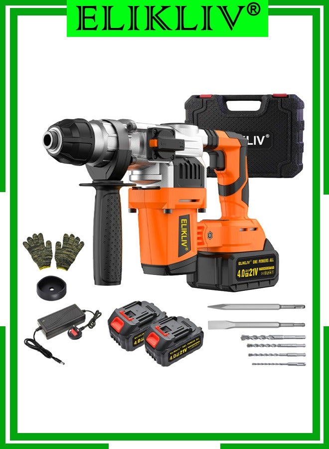 ELIKLIV 21V Max Cordless Rotary Hammer Drill, 2.5J Impact Force, 0-3500RPM, 4800IPM, 26mm Max Drilling, Brushless Motor, 4-Function (Hammer/Pick/Drill/Reverse) for Concrete/Granite/Brick Wall, with Battery & Charger - Image 1