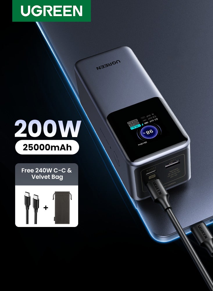 يو جرين بنك الطاقة إجمالي خرج 200 واط شاحن محمول للكمبيوتر المحمول (90 وات في الساعة) 2C1A حزمة بطارية iPhone مع شاشة عرض ذكية متوافقة مع Macbook Lenovo Dell Huawei iPad iPhone Samsung Xiaomi - Image 1
