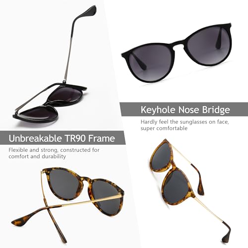 SUNGAIT 3 pack Premium Vintage Round Sunglasses for Women Men Classic Retro Trendy Style SGT567SHQH-SHSHPG-HPQH-6 - Image 3