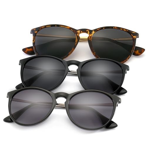 SUNGAIT 3 pack Premium Vintage Round Sunglasses for Women Men Classic Retro Trendy Style SGT567SHQH-SHSHPG-HPQH-6 - Image 1