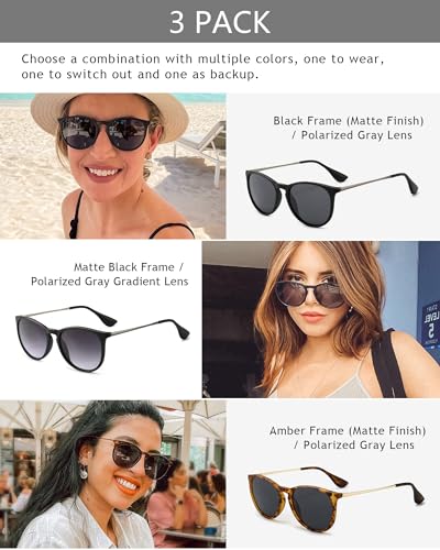 SUNGAIT 3 pack Premium Vintage Round Sunglasses for Women Men Classic Retro Trendy Style SGT567SHQH-SHSHPG-HPQH-6 - Image 2