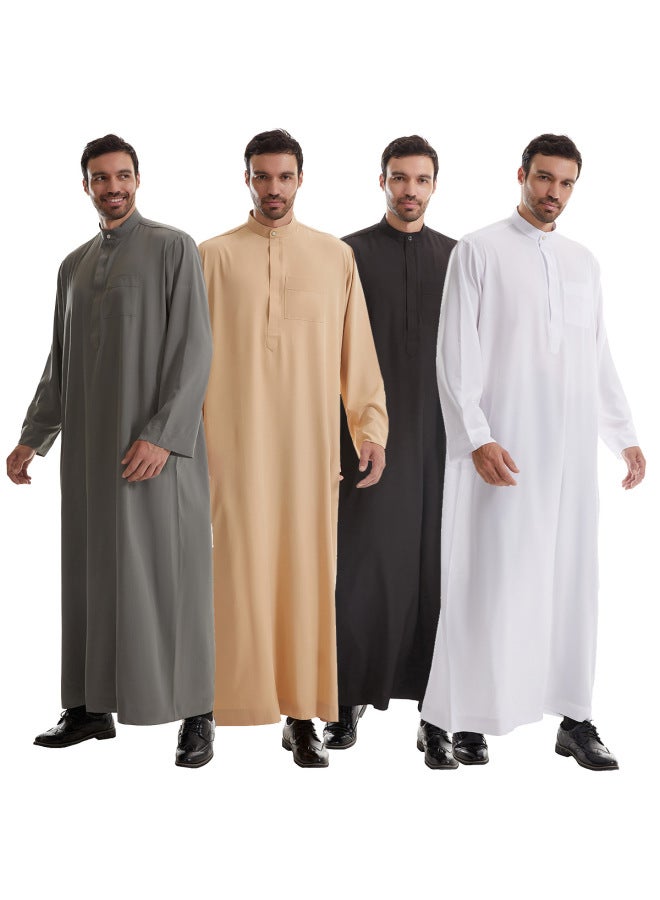 عباية - قميص رجالي طويل بياقة واقفة - أسود - ملابس تقليدية، ملابس إسلامية، زي إسلامي، زي تراثي، قفطان دبي - Image 2
