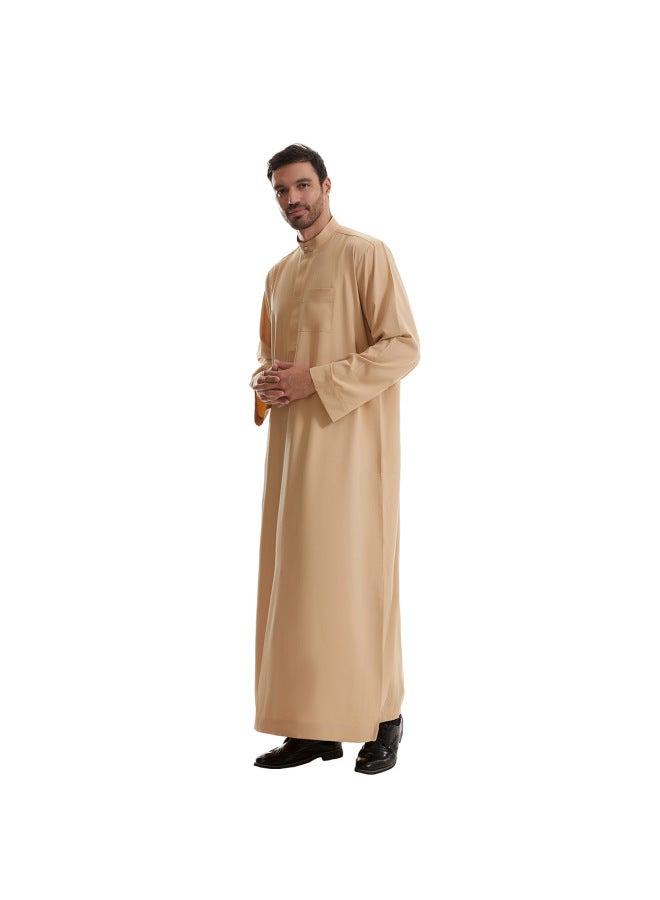 عباية - قميص رجالي طويل بياقة واقفة - أسود - ملابس تقليدية، ملابس إسلامية، زي إسلامي، زي تراثي، قفطان دبي - Image 4