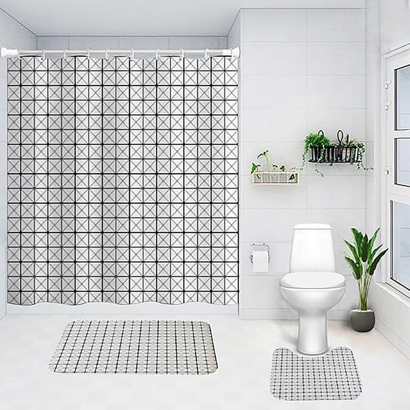 Kuber Industries Shower Curtain & Bathmat Set | Non-Slip Bath mats for Bathroom | Easy-Slide Curtains | Polyester Curtain or Bathmat for Bath Décor | YX0154-3T | 3 Pcs Set | Multicolor - Image 1