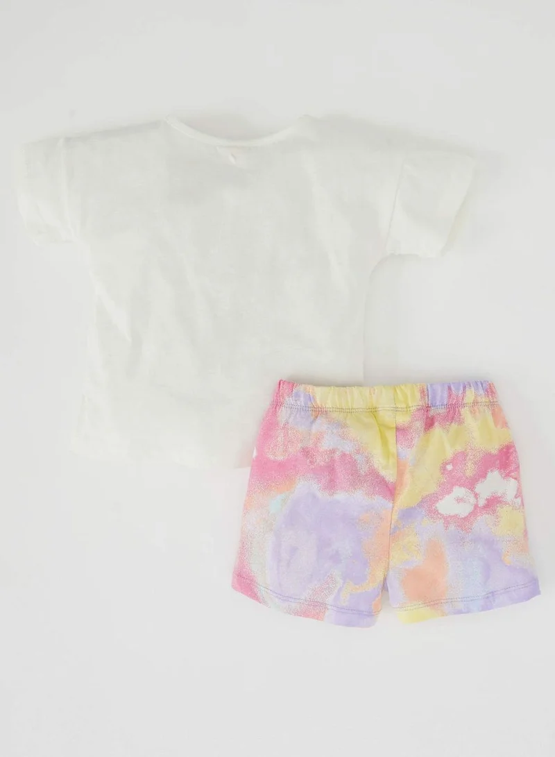 DeFacto Regular Fit Short Sleeve Slogan Batik Print Lounge Set