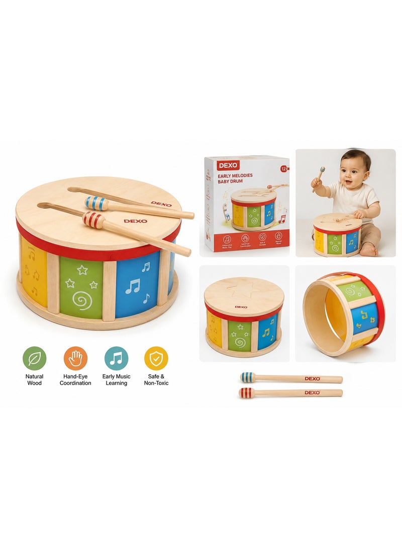 Dexo - Wooden Early Melodies Baby Drum– Interactive Musical Toy for Toddlers
