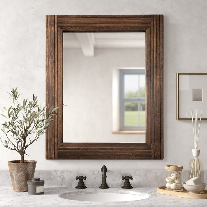 HANDMADE WOODEN SPLICED WALL MIRROR FOR BATHROOM RUSTIC FARMHOUSE VANITY MIRROR DCOR WALL ART SOLID WOOD FRAME VERTICAL OR HORIZONTAL HANGING