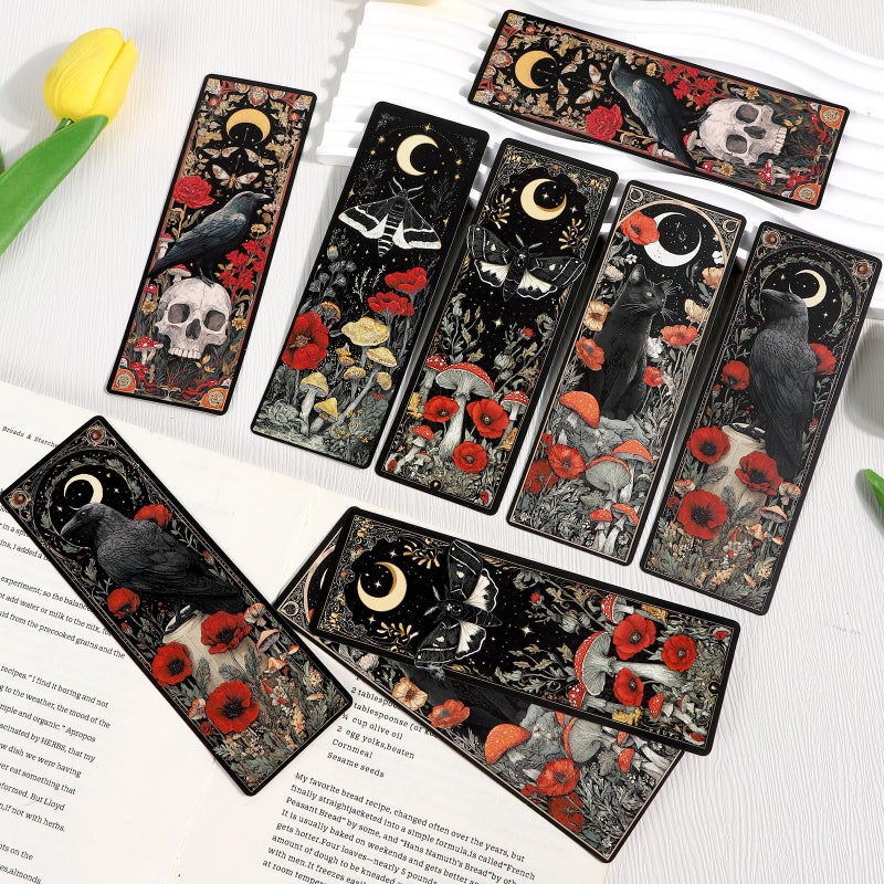 Wxiben Fantasy Bookmarks Gifts for Women - 100 Pcs Mystical Black Cat Moon Bookmark Dark Academia Book Mark Mushrooms Witchy Skull Flower Page Marker Clip for for Book Lovers Bookworms Bookish - Image 4