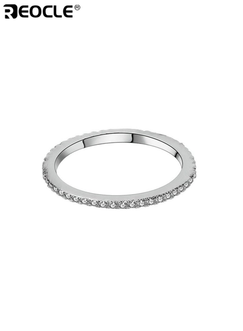 REOCLE Unisex Band Ring Eternity-Style Stone-Set Ring Continuous Detailed Accent Design for Timeless Luminous Elegant Styling - Image 3