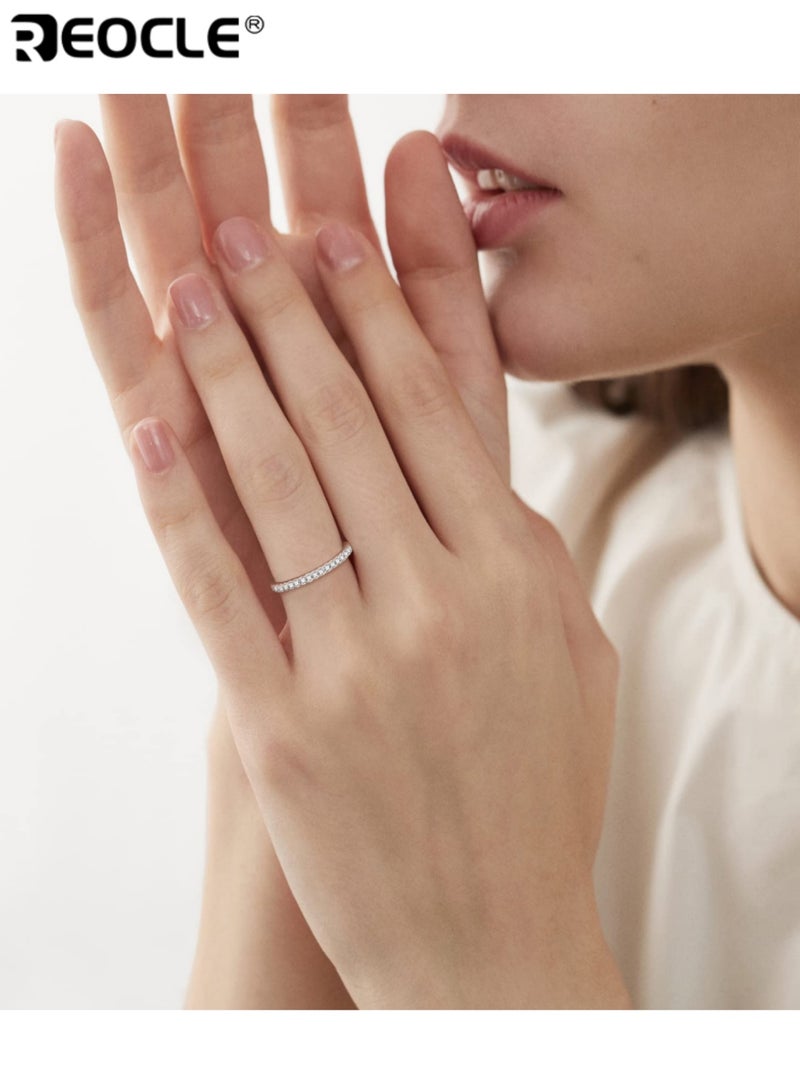 REOCLE Unisex Band Ring Eternity-Style Stone-Set Ring Continuous Detailed Accent Design for Timeless Luminous Elegant Styling - Image 2