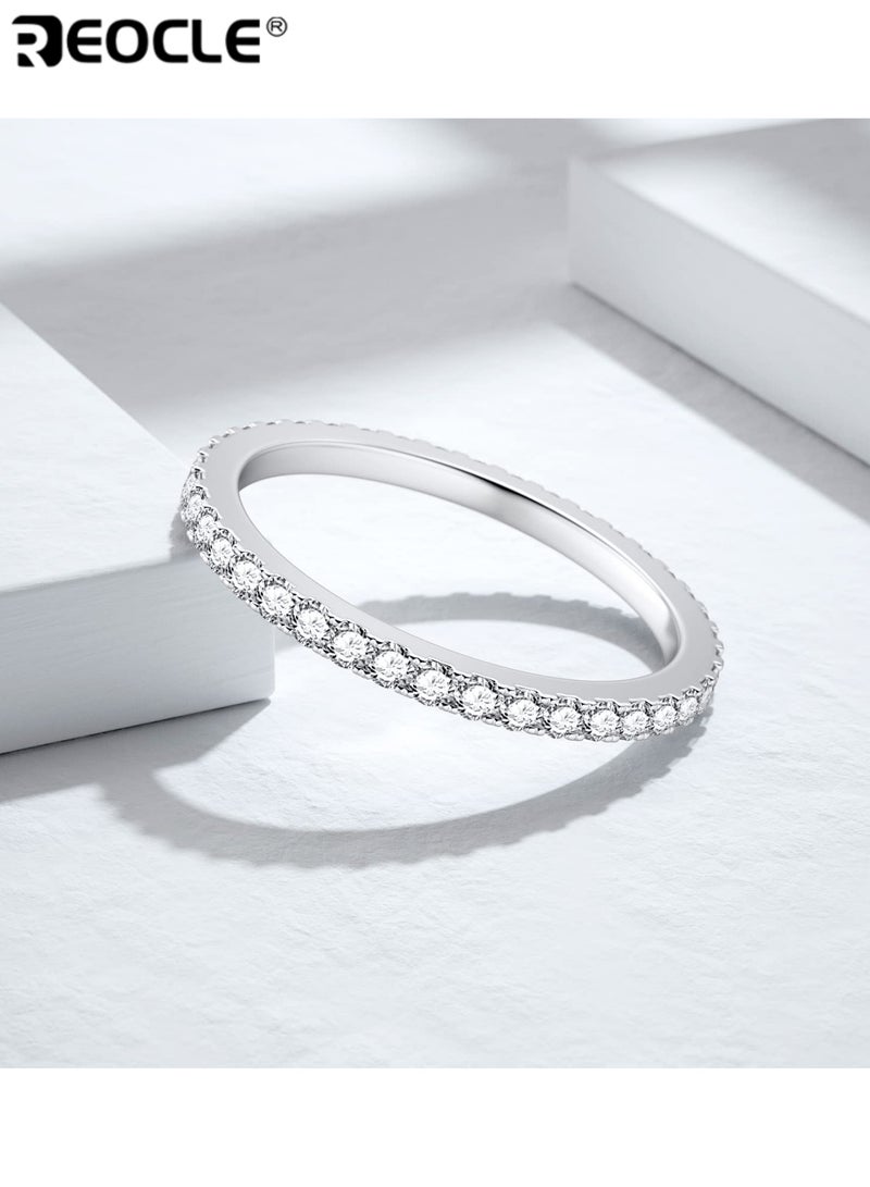 REOCLE Unisex Band Ring Eternity-Style Stone-Set Ring Continuous Detailed Accent Design for Timeless Luminous Elegant Styling - Image 5