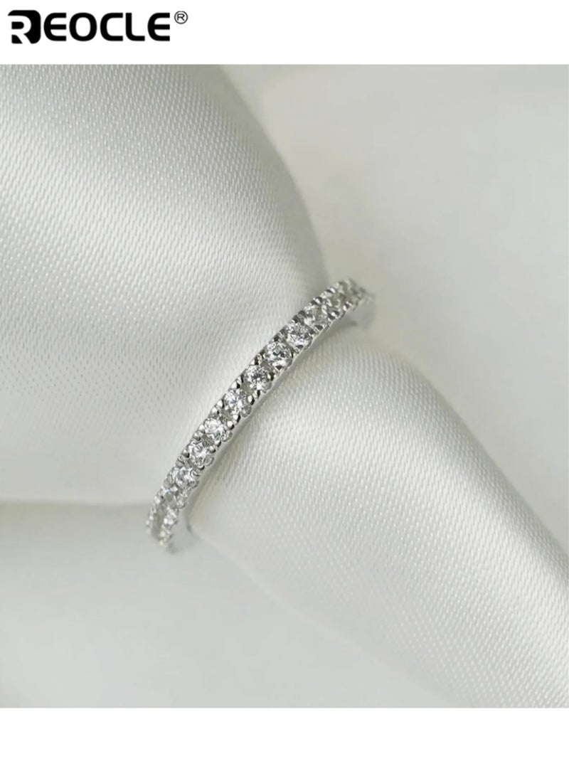 REOCLE Unisex Band Ring Eternity-Style Stone-Set Ring Continuous Detailed Accent Design for Timeless Luminous Elegant Styling - Image 4