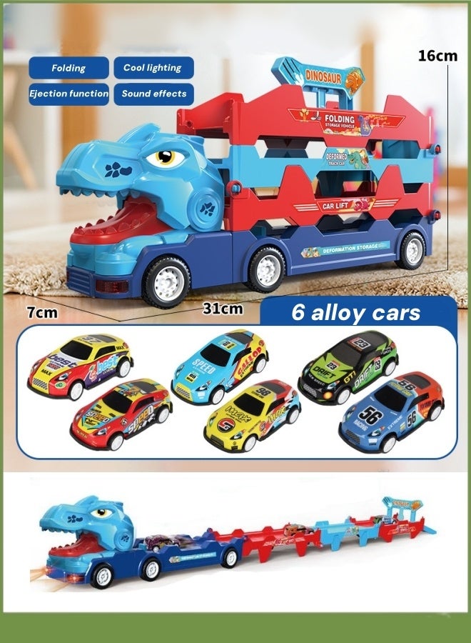 Track Car Set,Deformation Catapult Dinosaur Car,Track Car Toy Set For Kids,Dinosaur Truck Toys With Tracks Accessories For Toddlers 3+,Educational Toy For Boys & Girls,Birthday Party Gift,Toys Gifts For 3+ Year Old(Blue)  - Image 1