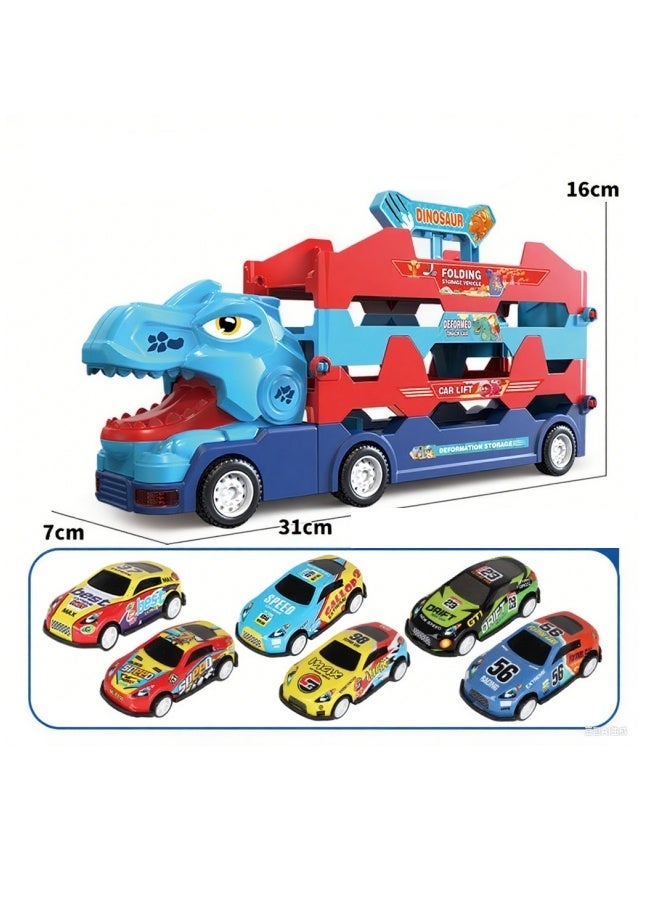 Track Car Set,Deformation Catapult Dinosaur Car,Track Car Toy Set For Kids,Dinosaur Truck Toys With Tracks Accessories For Toddlers 3+,Educational Toy For Boys & Girls,Birthday Party Gift,Toys Gifts For 3+ Year Old(Blue)  - Image 2