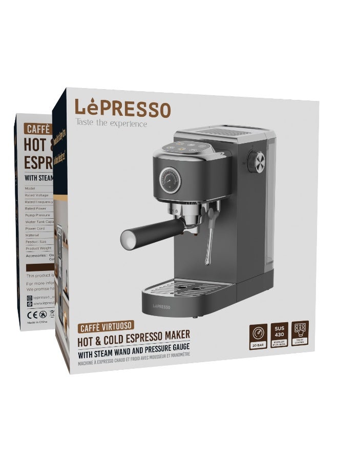 ليبرسو ماكينة صنع قهوة الإسبريسو الساخنة والباردة مع عصا بخار وخافق حليب / غلاية قوية / ضغط مضخة 20 بار / تحكم في لوحة الدوائر المطبوعة و6 أزرار تعمل باللمس / طاقة مقدرة 1350 واط / سعة خزان مياه 1.3 لتر - رمادي - Image 4