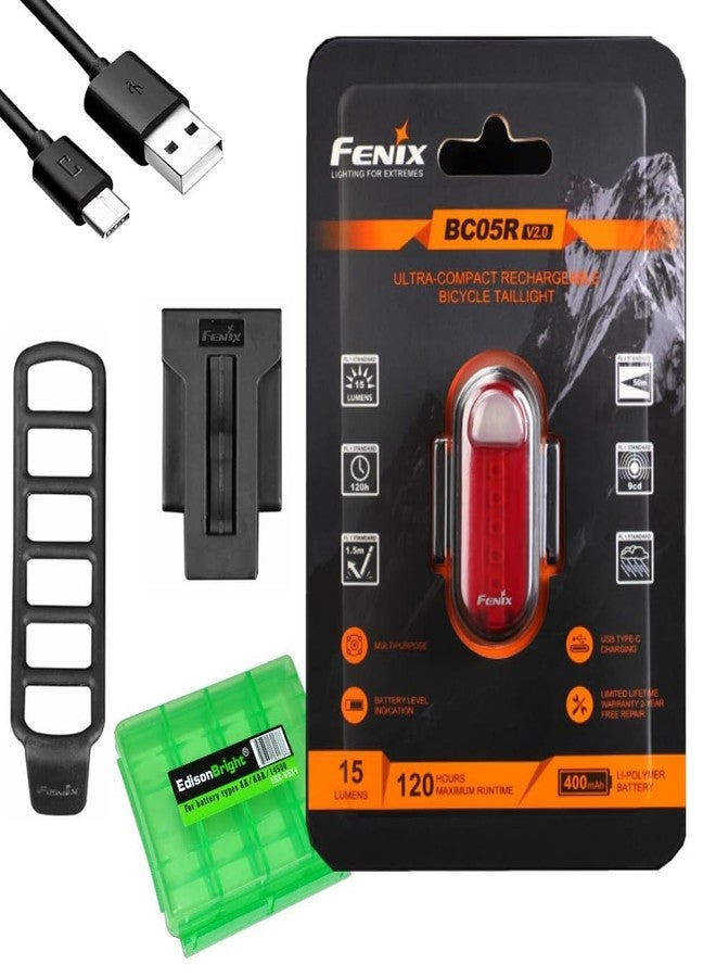 EdisonBright Fenix BC05R V2 USB-C Rechargeable Bike Light Bicycle red Tail Light with EdisonBright Charging Cable Carrying case Bundle - Image 1