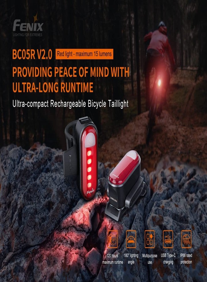 EdisonBright Fenix BC05R V2 USB-C Rechargeable Bike Light Bicycle red Tail Light with EdisonBright Charging Cable Carrying case Bundle - Image 4