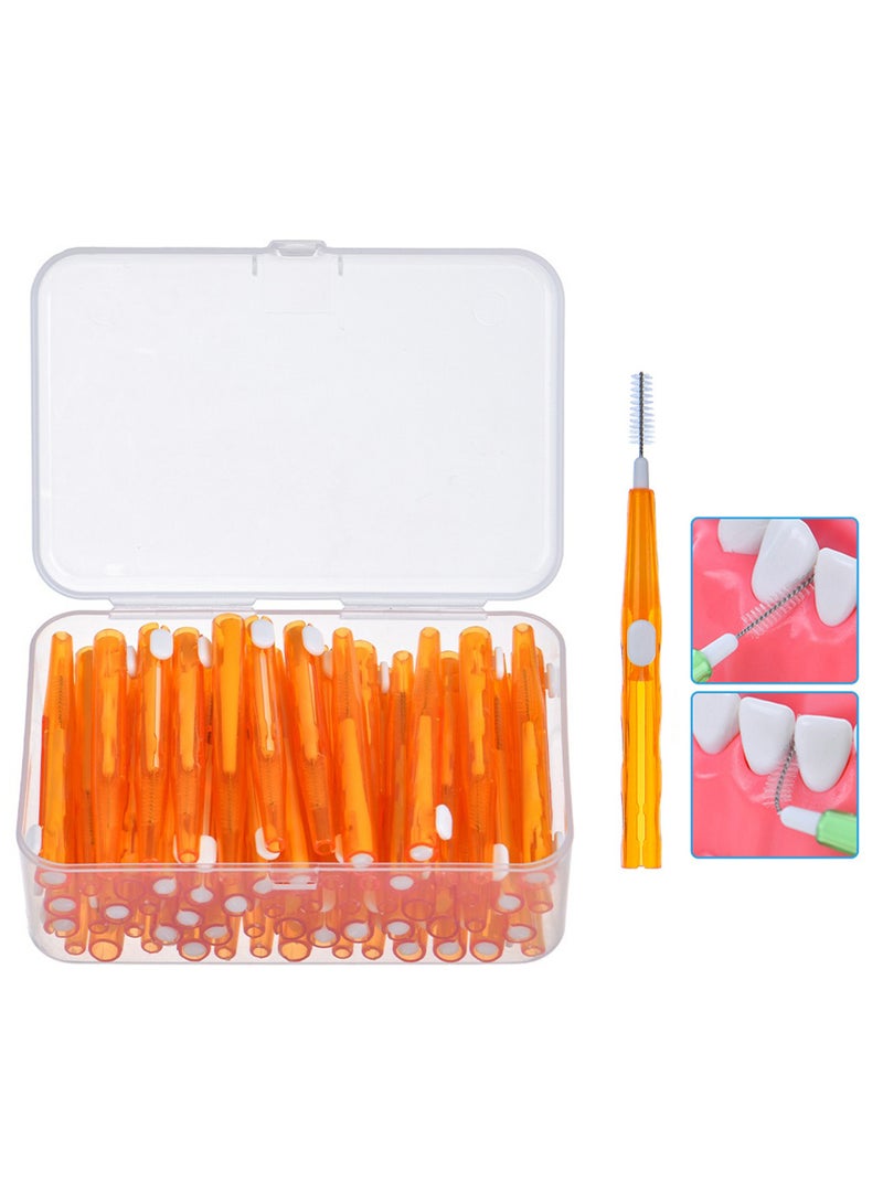 Push-Pull Interdental Brush, I-Shaped Interdental Tooth Flossing for Oral Health, Easy-to-Use Dental Brushes (1.2-1.5mm) Orange, 60 PCS