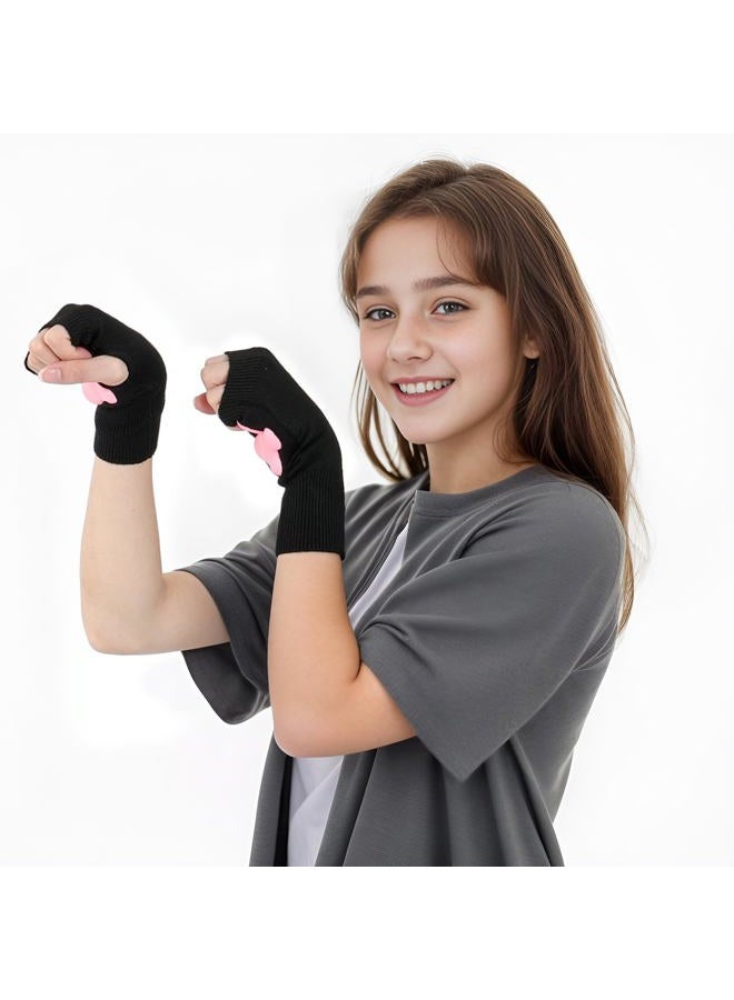 Nydotd Cat Paw Pad Mittens Gloves Kawaii Pink 3D Claw Fingerless Cute Cat Cosplay Gloves Sleeve for Girls Party, Black Short, Short - Image 5