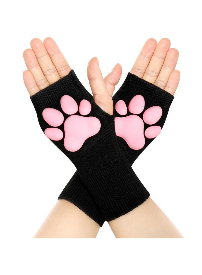 Nydotd Cat Paw Pad Mittens Gloves Kawaii Pink 3D Claw Fingerless Cute Cat Cosplay Gloves Sleeve for Girls Party, Black Short, Short - Image 1