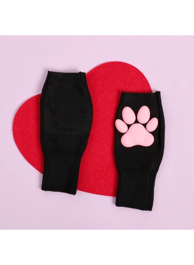 Nydotd Cat Paw Pad Mittens Gloves Kawaii Pink 3D Claw Fingerless Cute Cat Cosplay Gloves Sleeve for Girls Party, Black Short, Short - Image 3